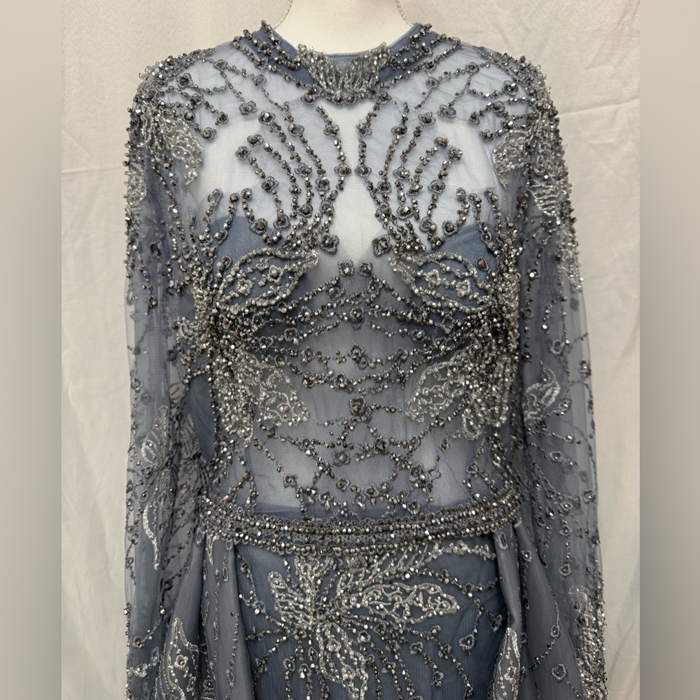Elegant Blue Grey Gown - Picture 4 of 12